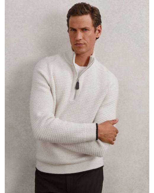 Reiss Gray Half-Zip Chevron-Knit Jumper With Wool for men