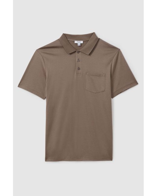 Reiss Brown Austin - Cinder Mercerised Cotton Polo Shirt, S for men