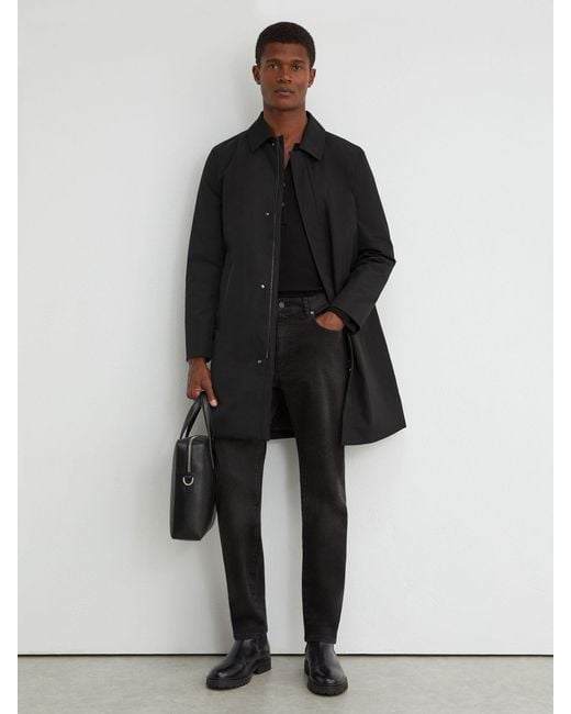 Reiss Black Technical Long Zip-Through Jacket for men