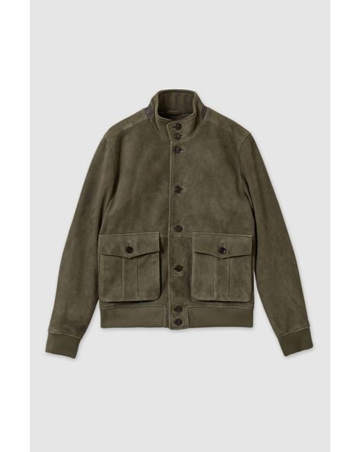 Reiss Green Roland Light Khaki Suede Harrington Jacket for men