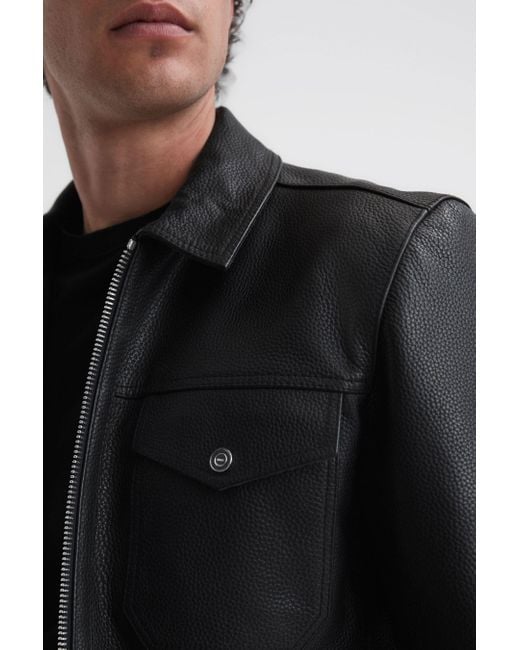 Reiss Carp - Black Leather Zip Through Jacket for men