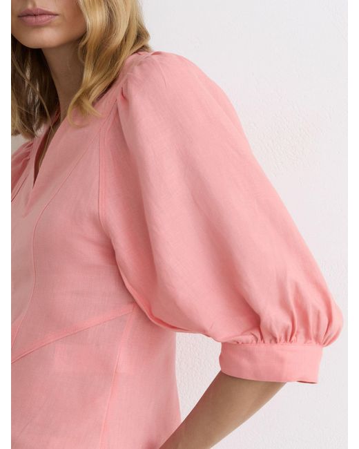 Reiss Pink Linen Balloon-Sleeve Top