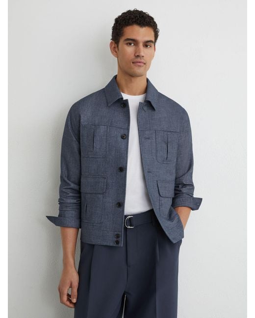 Reiss Lagos - Airforce Blue Woven Four-pocket Jacket, Xl for men