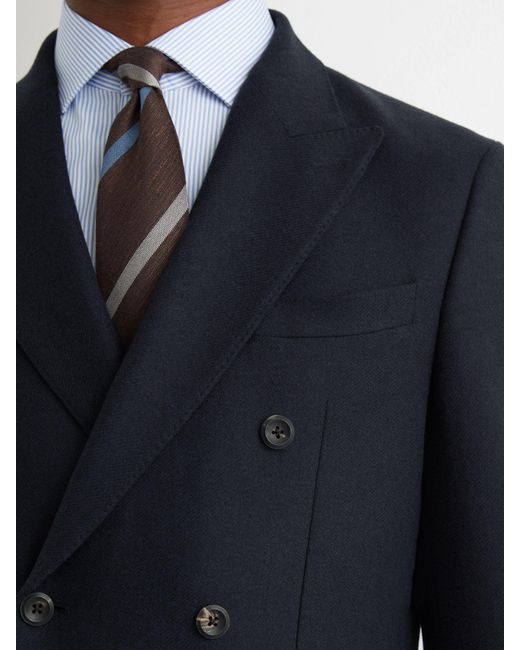 Reiss Blue Carson Flannel Double-Breasted Blazer Tailored-Fit for men
