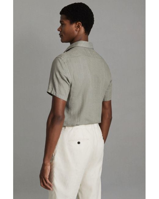 Reiss Gray Holiday - Pistachio Slim Fit Linen Button-through Shirt for men
