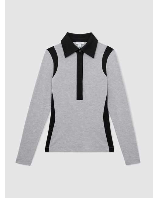 Reiss Gray Marl & Jersey Colour-Block Long-Sleeve Shirt