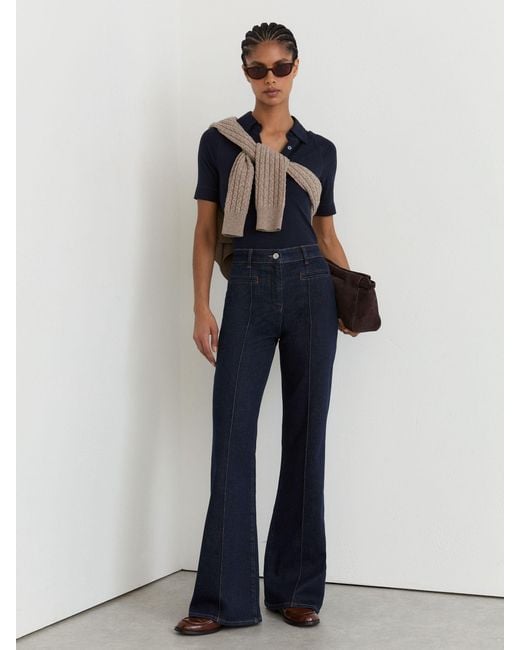 Reiss Claude - Dark Blue Pintuck-detail Flared Jeans, Us 24