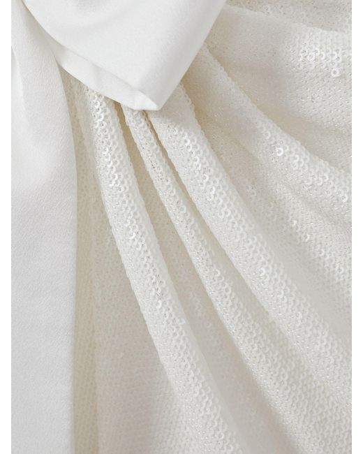 Halston Heritage White Sequin Side Tie Mini Dress, & Camel
