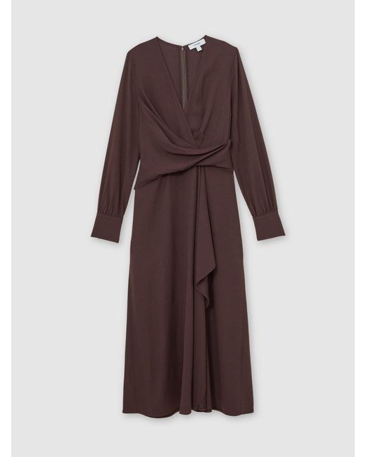 Reiss Natural Wrap-Front Draped Midi Dress