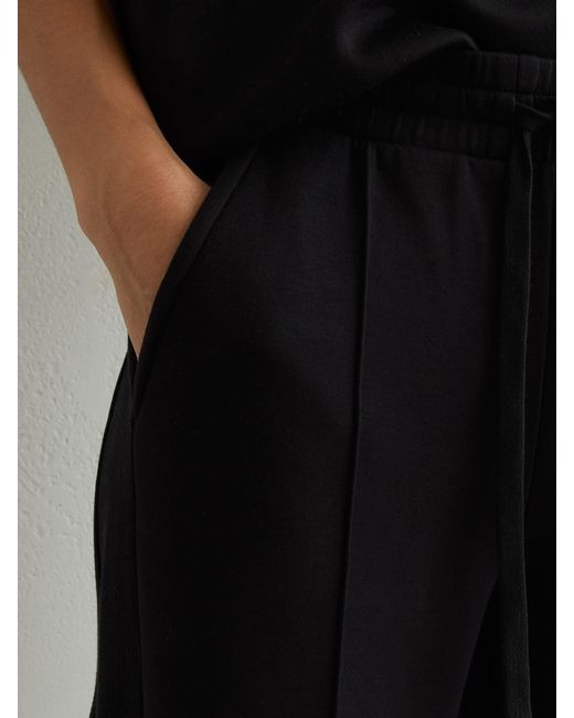 Reiss Black Petite Premium Interlock Wide-Leg Joggers