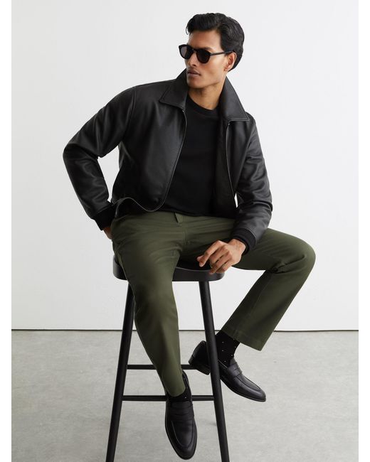 Reiss Black Cotton Piqué Chino Trousers for men