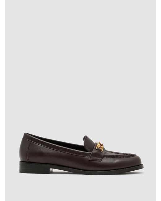 Reiss White Leather Hardware-Detail Loafers