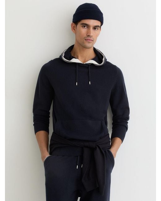 Reiss Blue Wool Tipped Hoodie for men