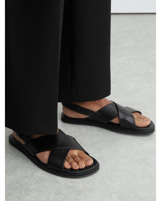 Reiss Black Leather Crossover Sandals for men