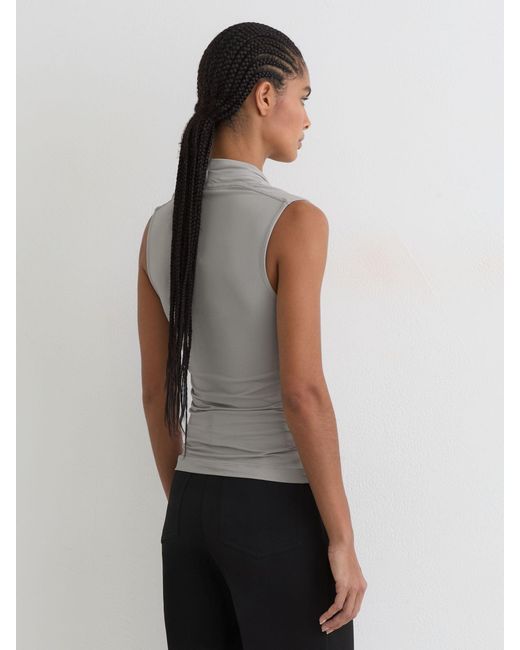 Reiss White Harri - Grey Square-neck Ruched Sleeveless Top, Us 6