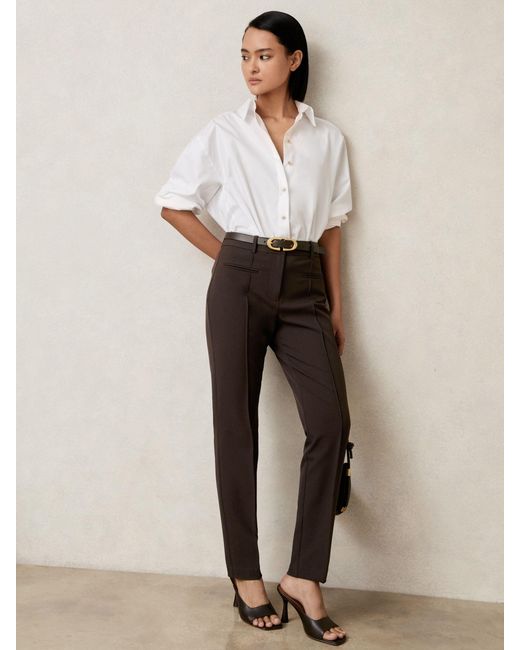 Reiss Natural Norla - Chocolate Brown Pintuck Tapered Trousers, Us 0