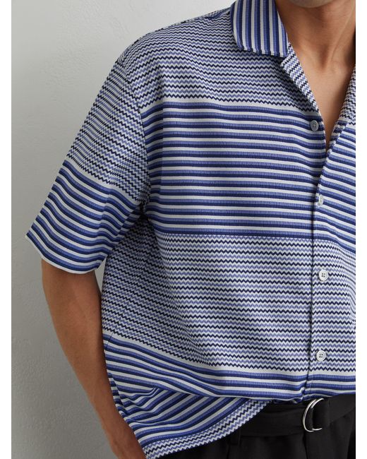 Reiss Solstice - Bright Blue Striped Cuban-collar Shirt With Cotton, M for men
