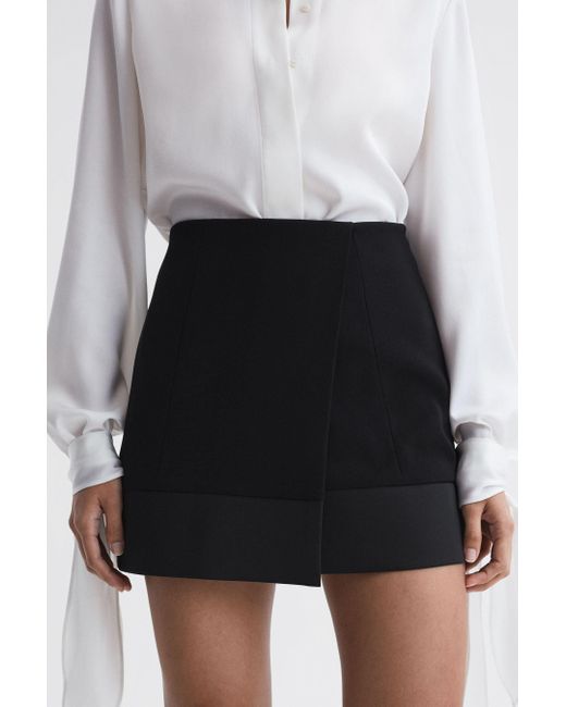 Reiss White Ruby - Black Satin Trim Mini Skirt, Us 10