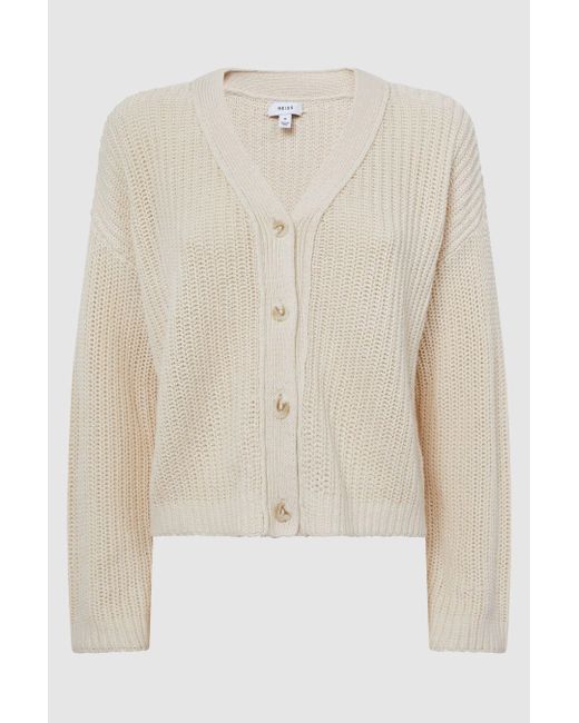 Reiss Natural Adeena - Neutral Cotton-linen Blend Knit Cardigan, Uk X-small