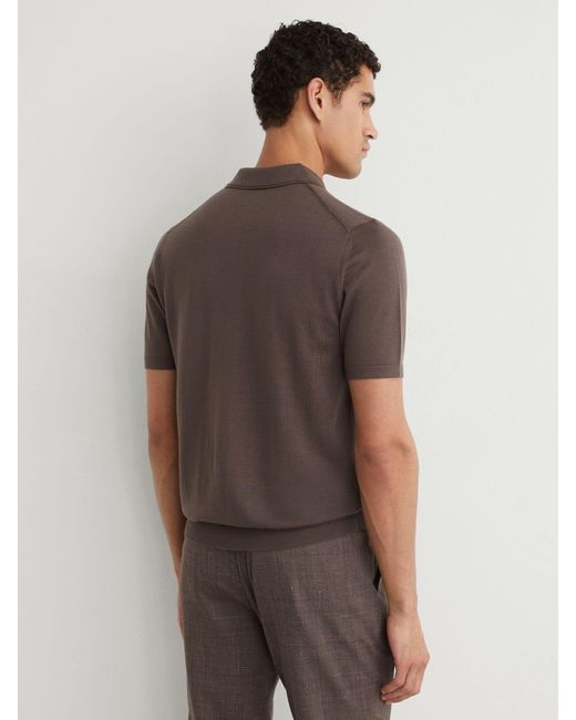 Reiss Gray Merino Wool Short-Sleeve Polo Shirt for men