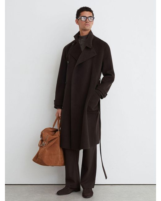 Reiss Black Wool-Blend Blindseam Belted Overcoat for men
