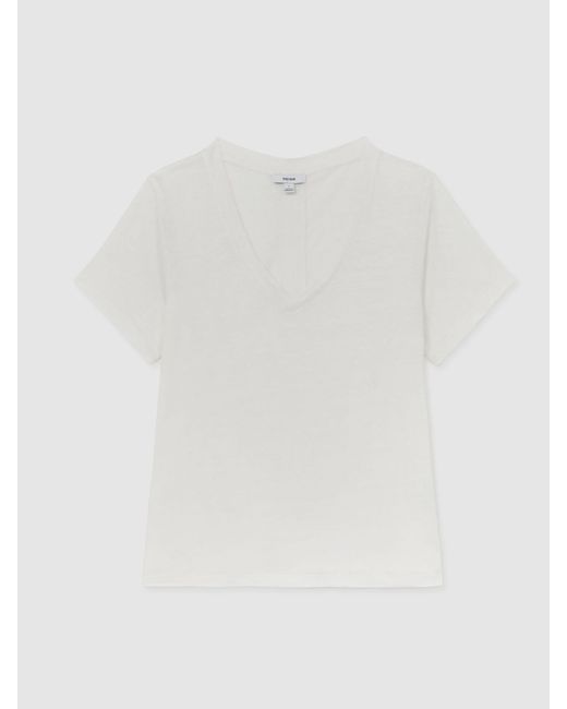 Reiss Blue Linen V-Neck T-Shirt