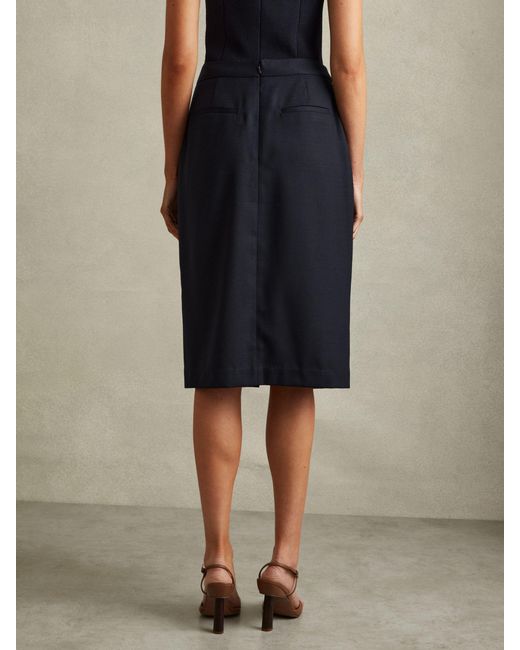 Reiss Blue Textured Pencil Midi Suit Skirt