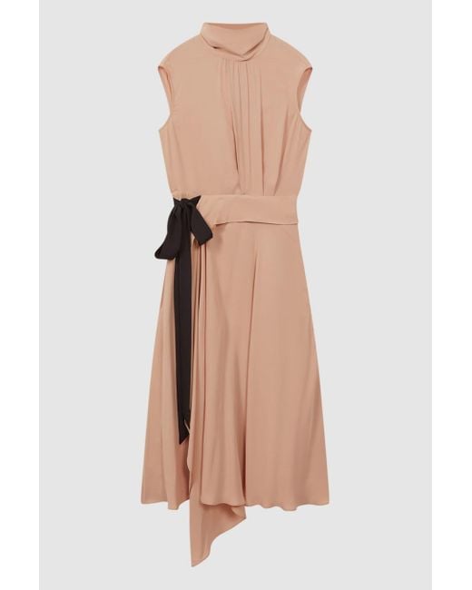 Reiss Natural Harriet - Nude Contrast Bow Midi Dress