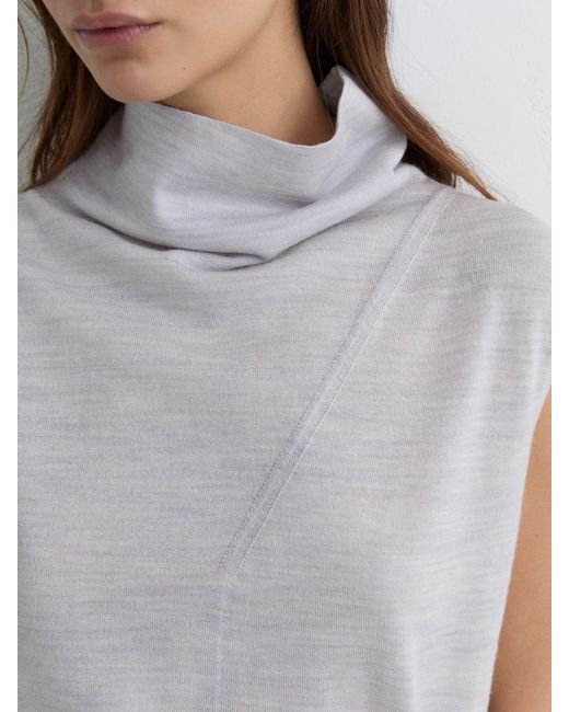 Reiss Gray Honey - Grey Marl Wool Funnel-neck Sleeveless Knit Top, M (us 8-10)