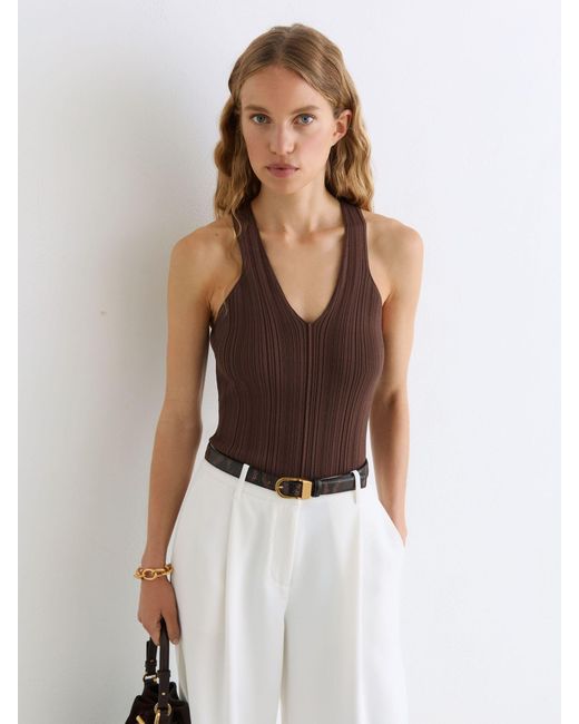 Reiss White Harris - Chocolate Brown Pleated Knit V-neck Vest, S (us 4-6)