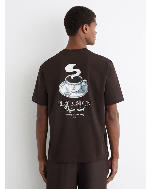 Reiss Black Crofton - Chocolate Brown Monogram Coffee Relaxed-fit T-shirt, M for men