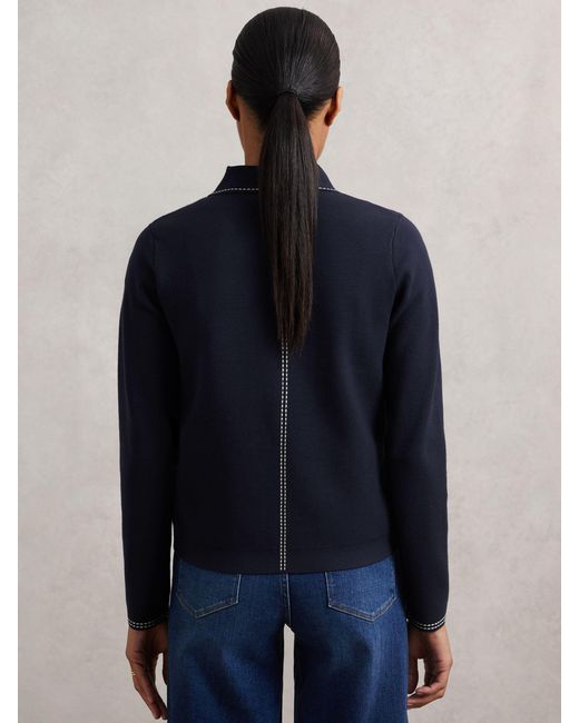 Reiss Blue Stitch-Detail Zip-Through Cardigan