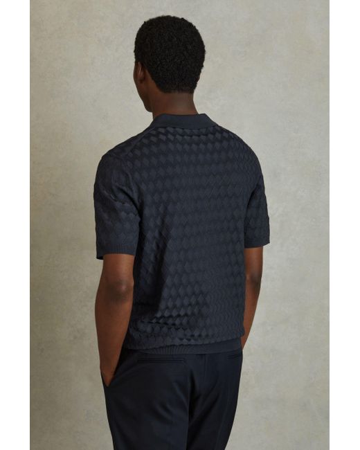 Reiss Black Rizzo - Navy Half-zip Knitted Polo Shirt for men