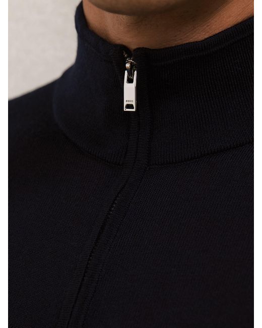 Reiss Black Merino Wool Half-Zip Funnel-Neck Jumper for men