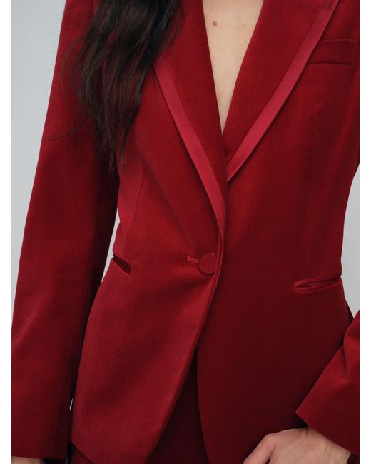 Reiss Red Velvet Single-Breasted Suit Blazer
