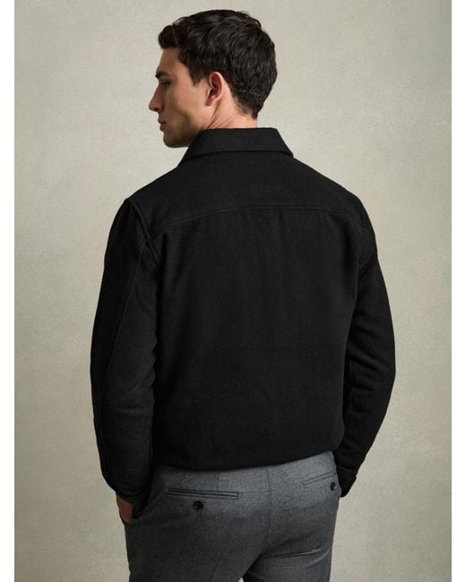 Reiss Black Twin-Pocket Overshirt With Wool for men