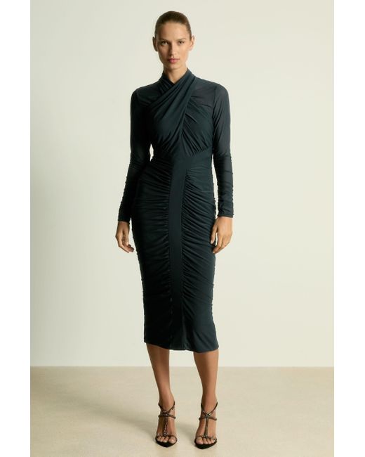 Reiss Black Ruched Bodycon Midi Dress