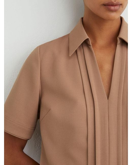 Reiss Natural Pleated-Skirt Collared Mini Dress