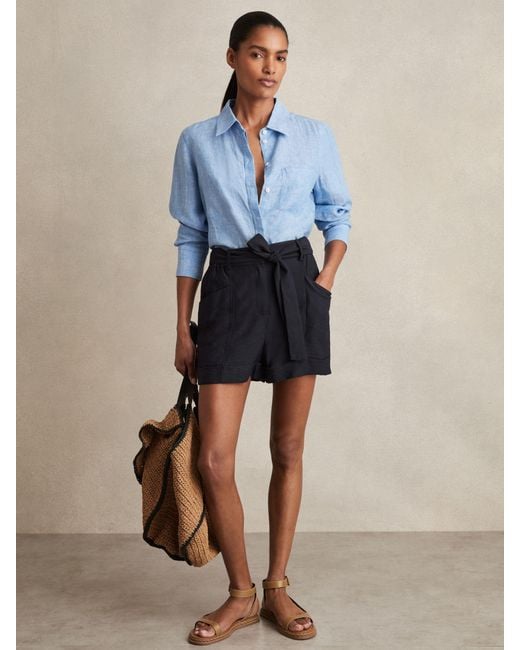 Reiss Blue Belted Button Tab Shorts