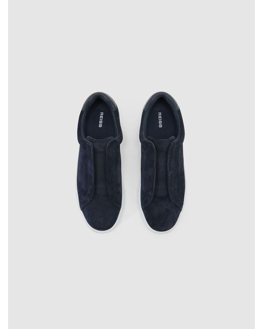 Reiss Black Suede Slip-On Elasticated Trainers for men