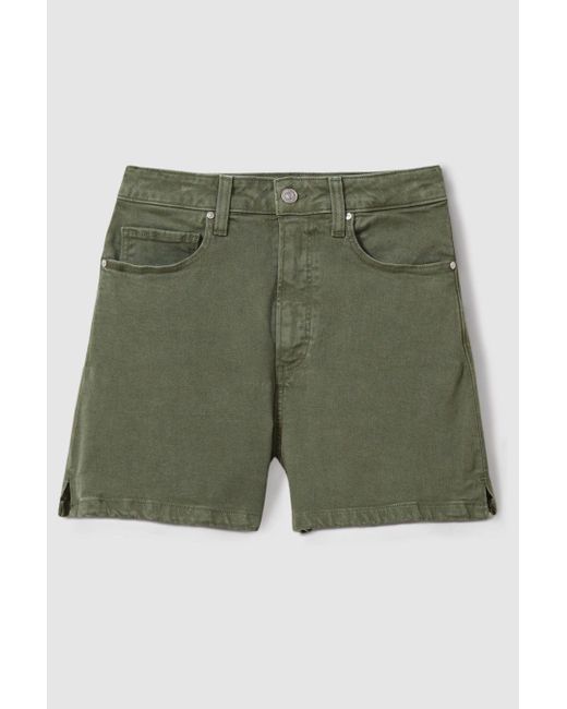 PAIGE Green High Rise Denim Shorts