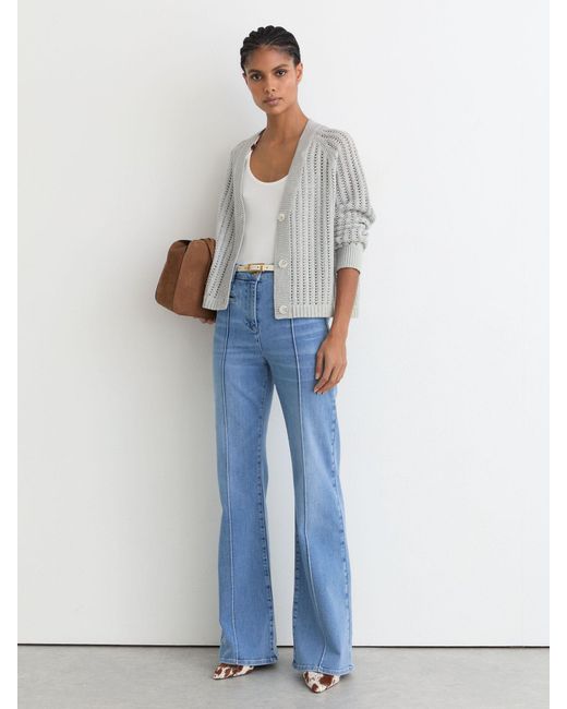 Reiss White Cotton-Blend Open-Knit Cardigan
