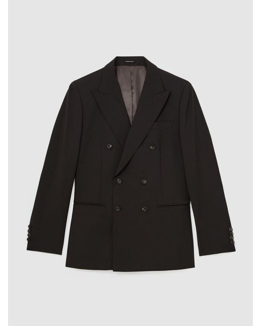 Reiss Gray Wool-Blend Double-Breasted Suit Blazer Tailored-Fit for men