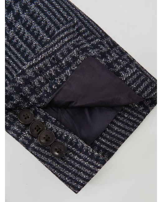 Reiss Blue Wool-Blend Check Single-Breasted Blazer Tailored-Fit for men