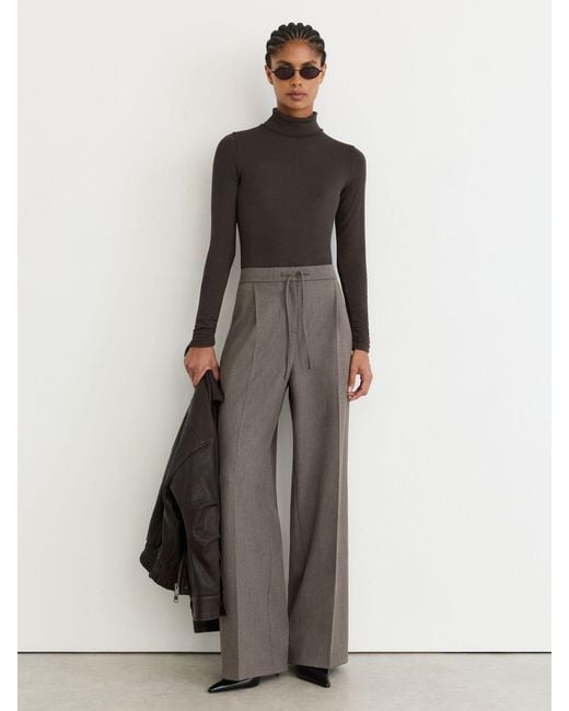Reiss Black Rib-Knit Roll-Neck Top