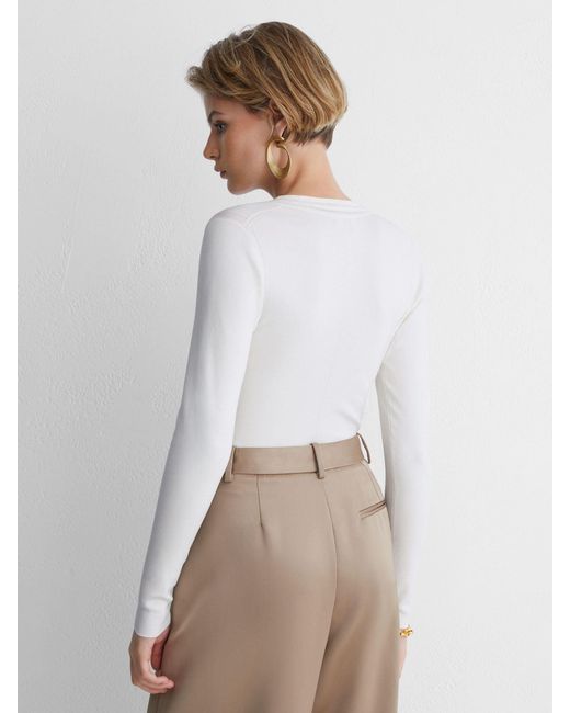 ATELIER White Silk-Blend Knit V-Neck Top
