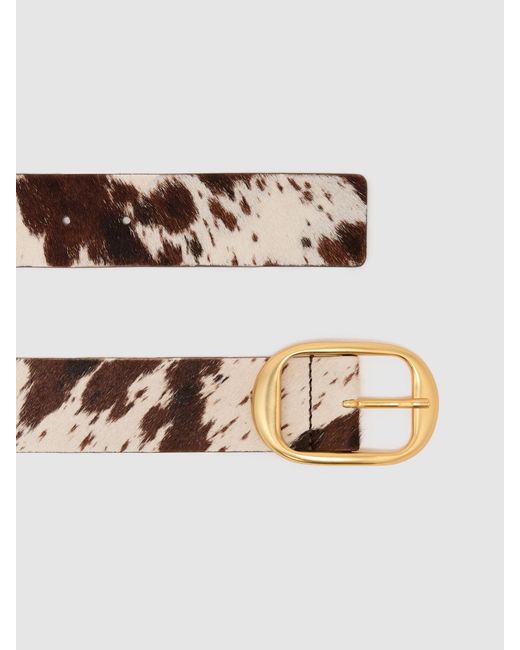 Reiss White Pony Hair Cow-Print Oval-Buckle Belt