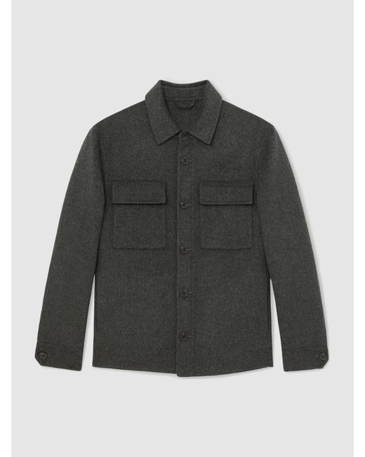 Reiss Black Wool-Blend Twin-Pocket Overshirt for men
