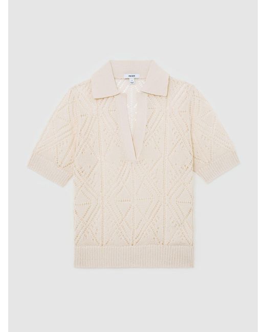 Reiss White Finty - Cream Cotton-blend Open-knit Top, L (us 12-14)