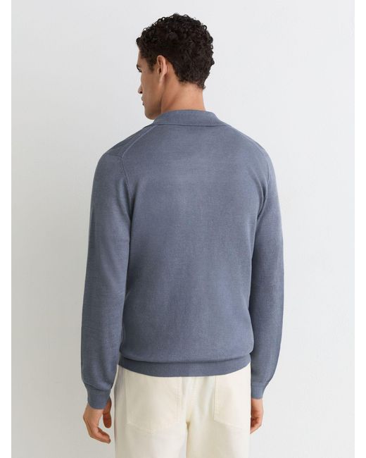 Reiss Blue Linen Button-Through Collared Cardigan for men